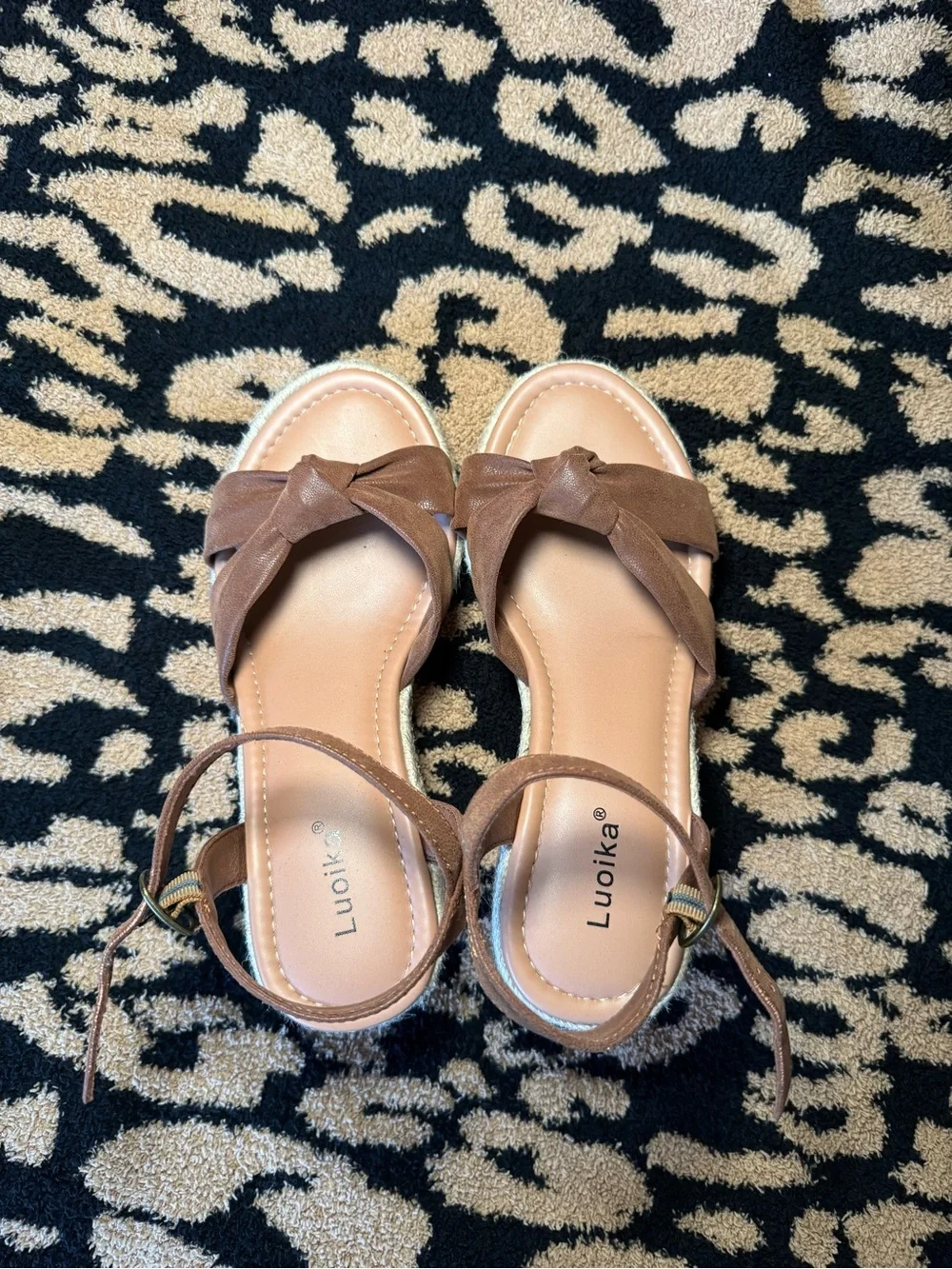 Brown Knot Strap Espadrille Wedge Sandals